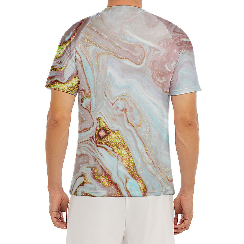 Pink Gold Liquid Marble Print Men's Short Sleeve Rash Guard
