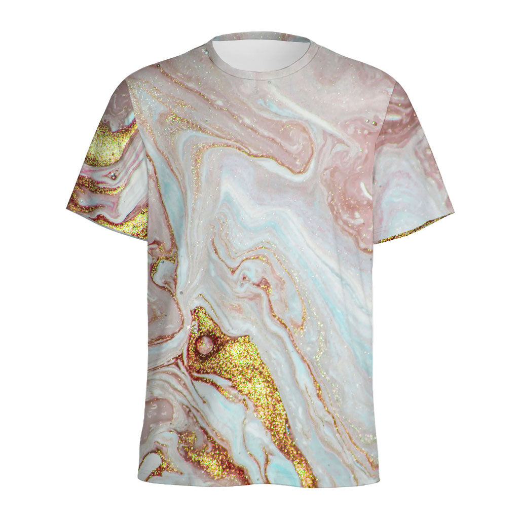 Pink Gold Liquid Marble Print Men's Sports T-Shirt