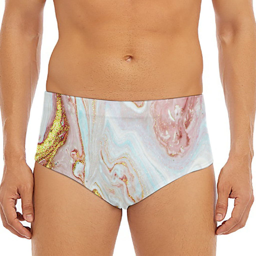 Pink Gold Liquid Marble Print Men's Triangle Swim Briefs