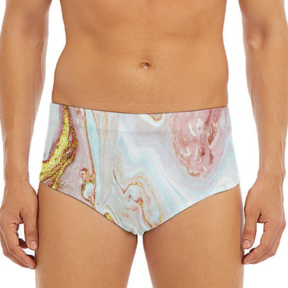 Pink Gold Liquid Marble Print Men's Triangle Swim Briefs