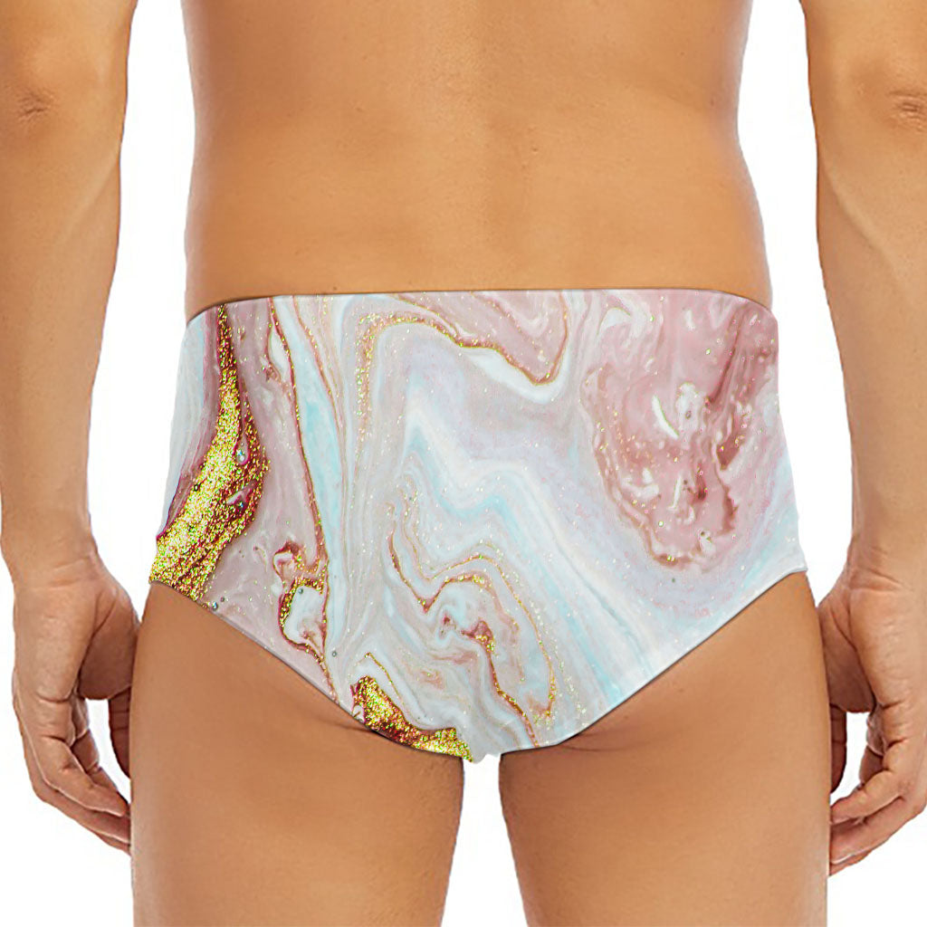 Pink Gold Liquid Marble Print Men's Triangle Swim Briefs