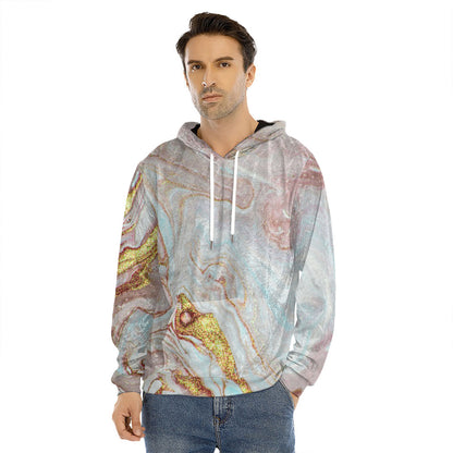 Pink Gold Liquid Marble Print Men's Velvet Pullover Hoodie