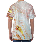 Pink Gold Liquid Marble Print Men's Velvet T-Shirt