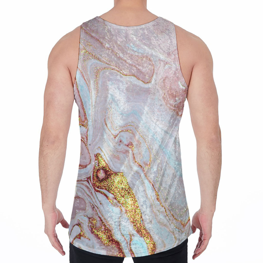 Pink Gold Liquid Marble Print Men's Velvet Tank Top