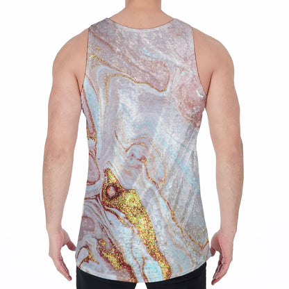 Pink Gold Liquid Marble Print Men's Velvet Tank Top