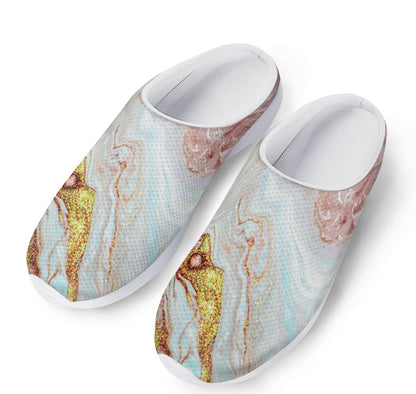 Pink Gold Liquid Marble Print Mesh Casual Shoes