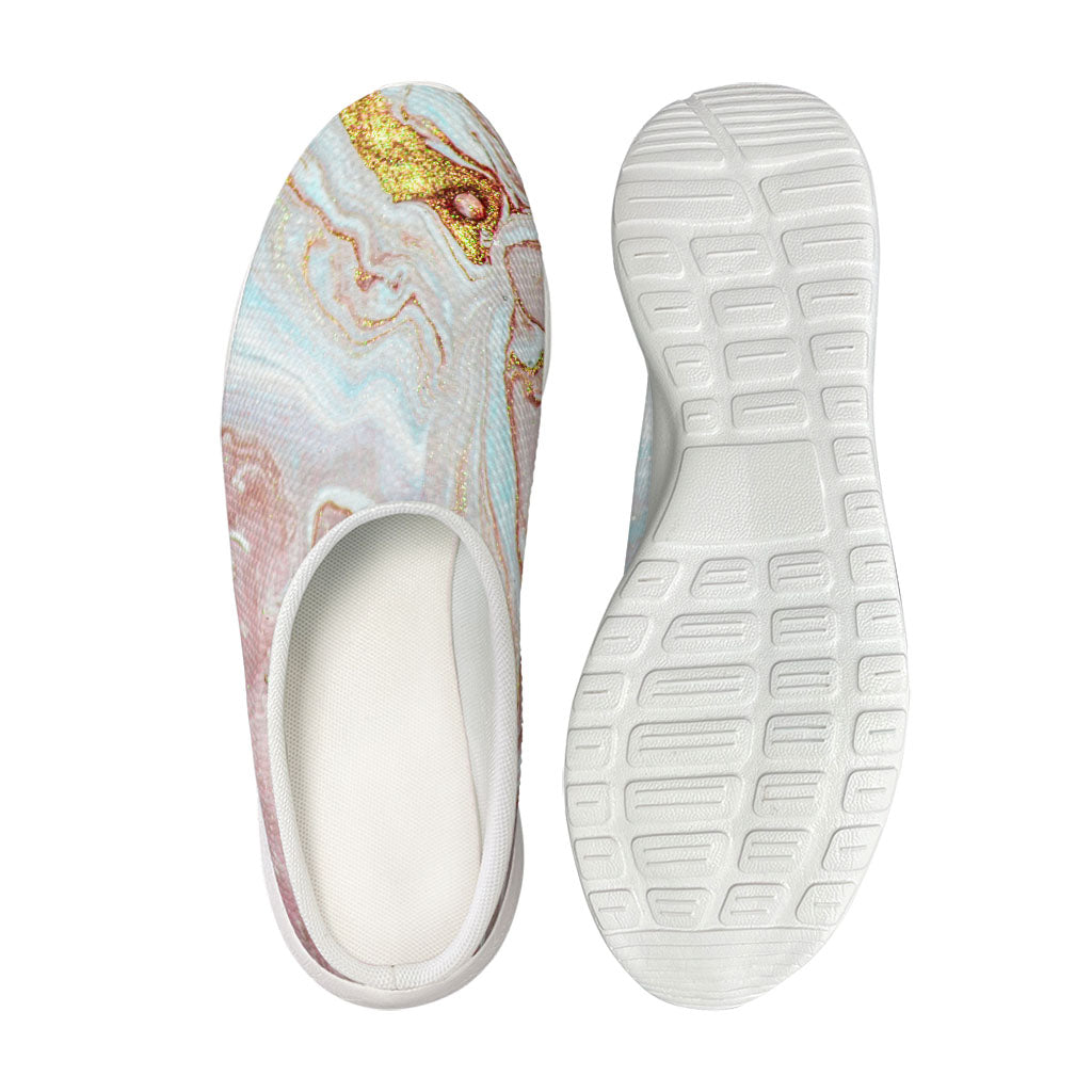 Pink Gold Liquid Marble Print Mesh Casual Shoes