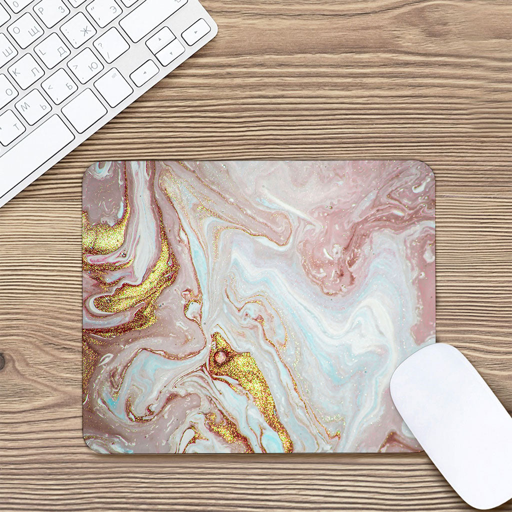 Pink Gold Liquid Marble Print Mouse Pad