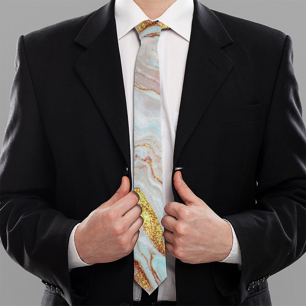 Pink Gold Liquid Marble Print Necktie