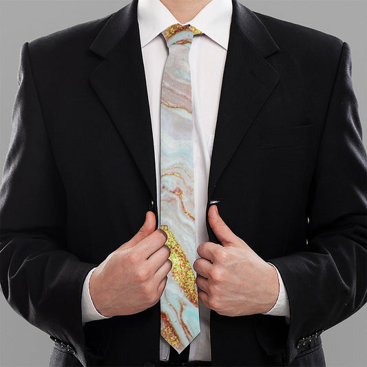 Pink Gold Liquid Marble Print Necktie