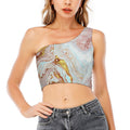 Pink Gold Liquid Marble Print One Shoulder Crop Top