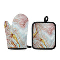 Pink Gold Liquid Marble Print Oven Mitt And Pot Holder Set