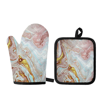 Pink Gold Liquid Marble Print Oven Mitt And Pot Holder Set