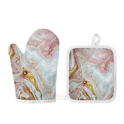 Pink Gold Liquid Marble Print Oven Mitt And Pot Holder Set