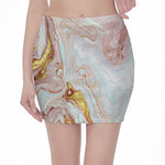 Pink Gold Liquid Marble Print Pencil Mini Skirt