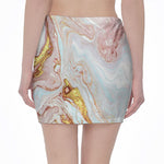 Pink Gold Liquid Marble Print Pencil Mini Skirt