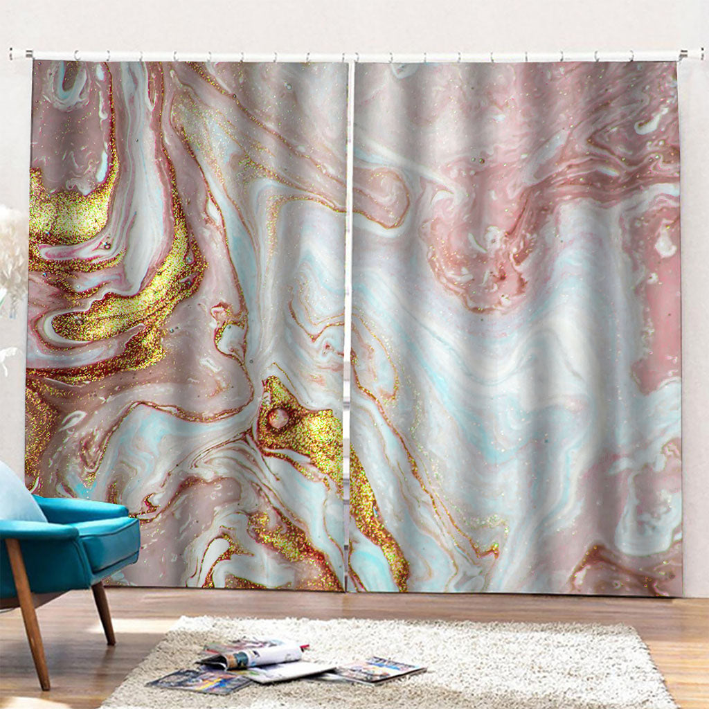 Pink Gold Liquid Marble Print Pencil Pleat Curtains