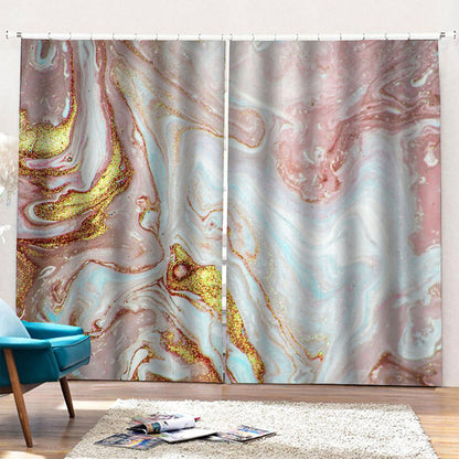 Pink Gold Liquid Marble Print Pencil Pleat Curtains