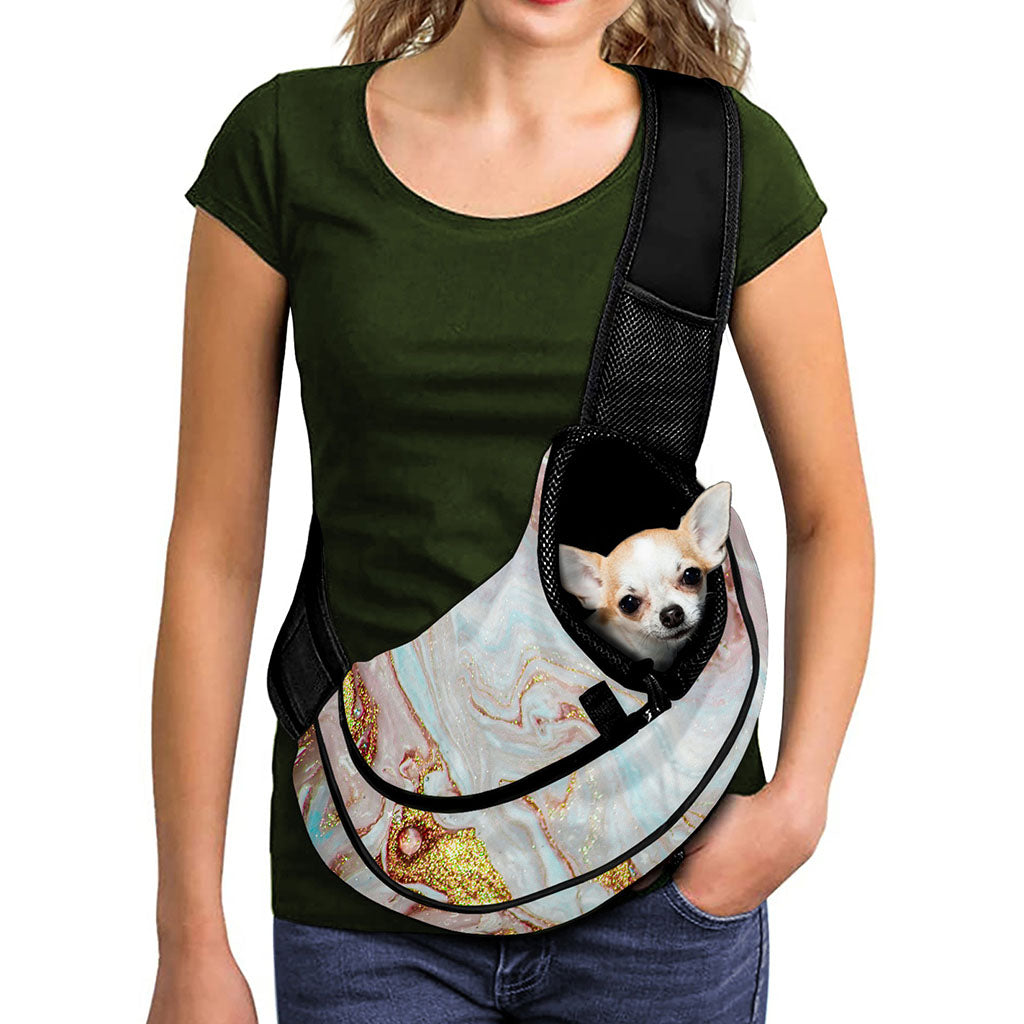 Pink Gold Liquid Marble Print Pet Sling Carrier