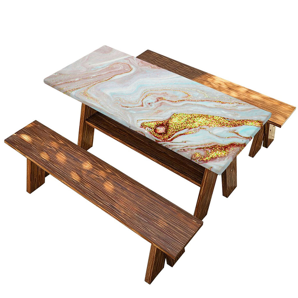 Pink Gold Liquid Marble Print Picnic Table Cover