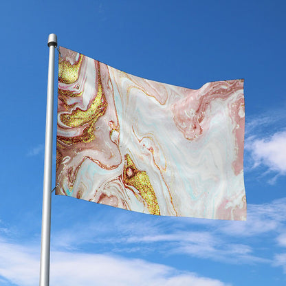 Pink Gold Liquid Marble Print Polyester Flag