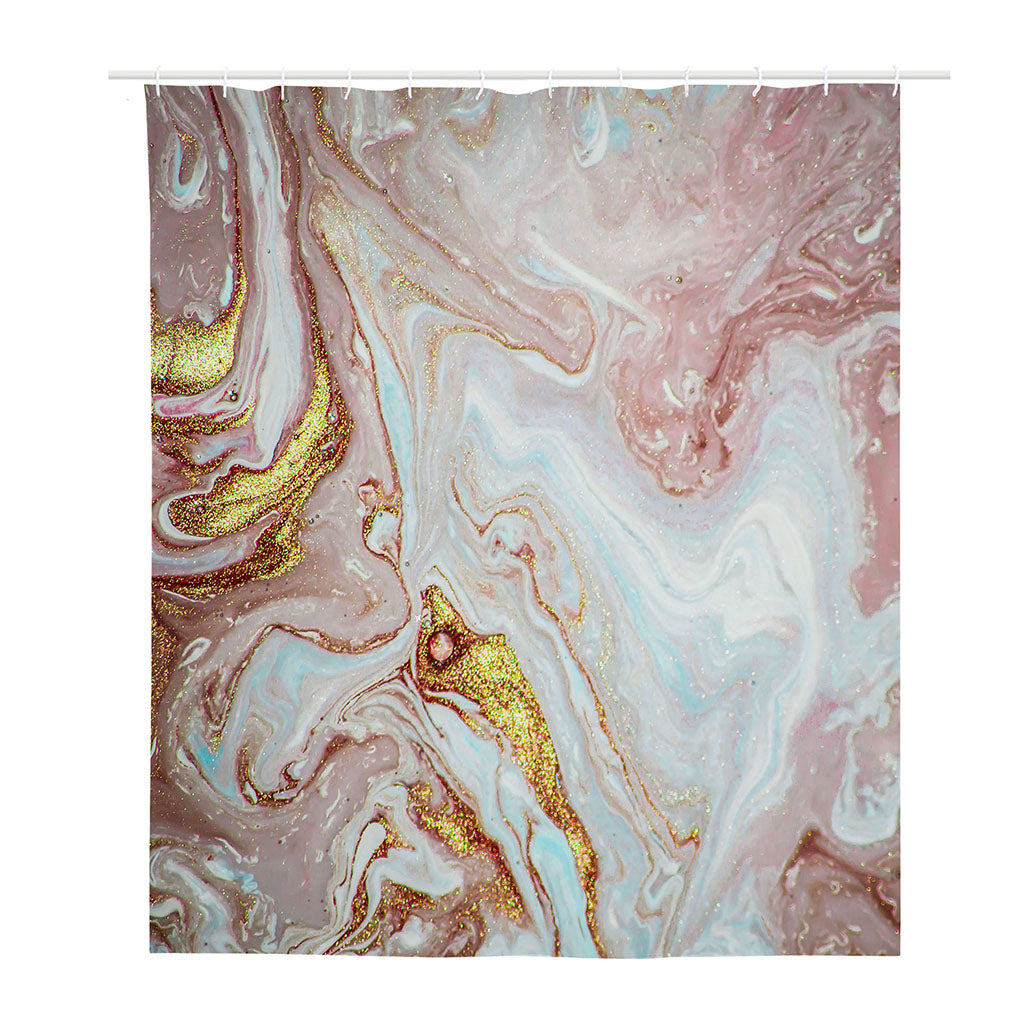 Pink Gold Liquid Marble Print Polyester Shower Curtain