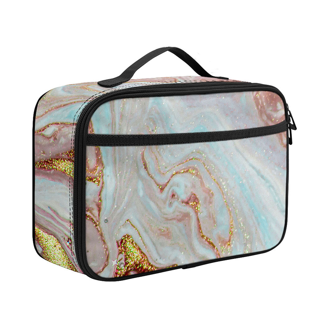 Pink Gold Liquid Marble Print Portable Lunch Bag
