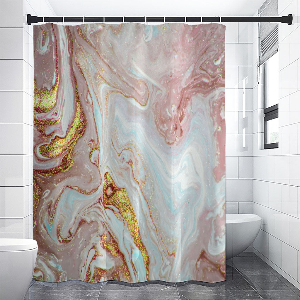 Pink Gold Liquid Marble Print Premium Shower Curtain