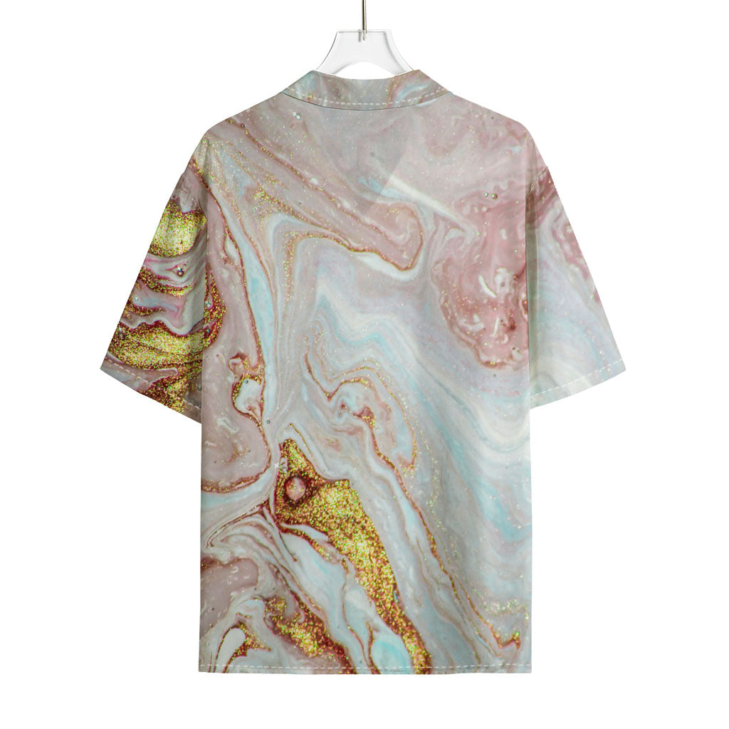 Pink Gold Liquid Marble Print Rayon Hawaiian Shirt