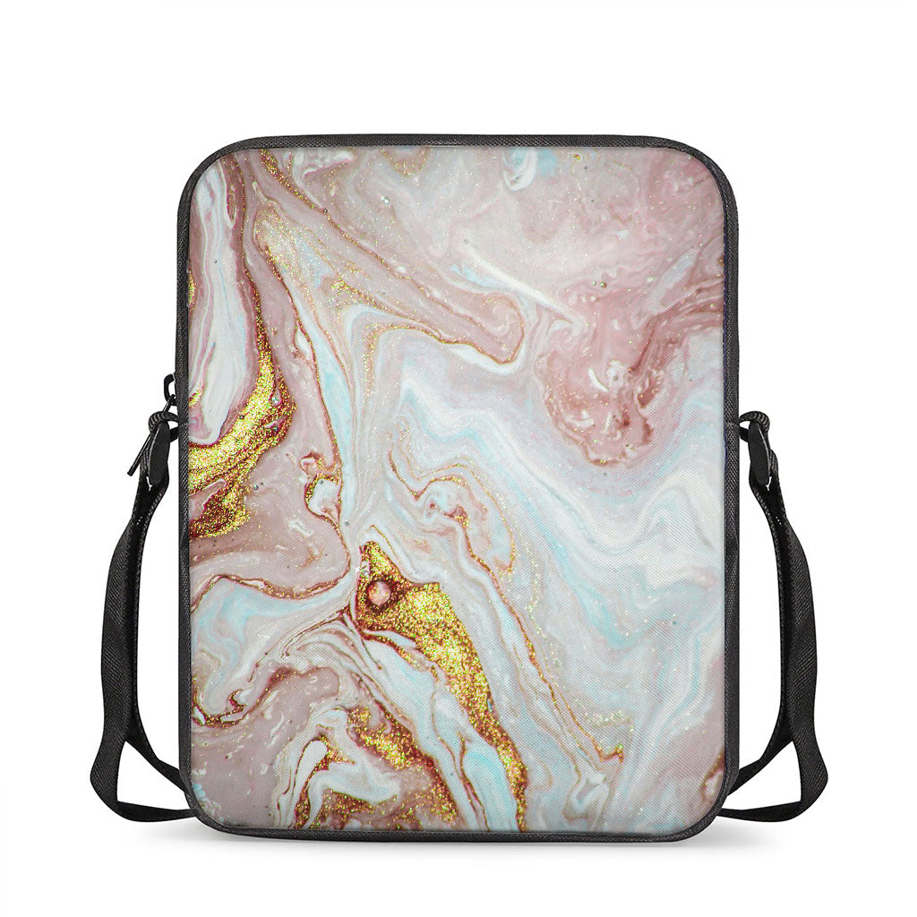 Pink Gold Liquid Marble Print Rectangular Crossbody Bag