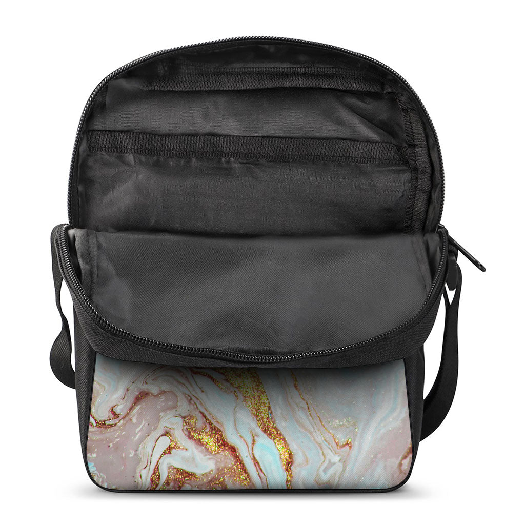 Pink Gold Liquid Marble Print Rectangular Crossbody Bag