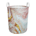 Pink Gold Liquid Marble Print Round Laundry Basket