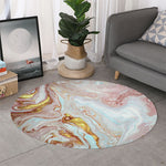 Pink Gold Liquid Marble Print Round Rug