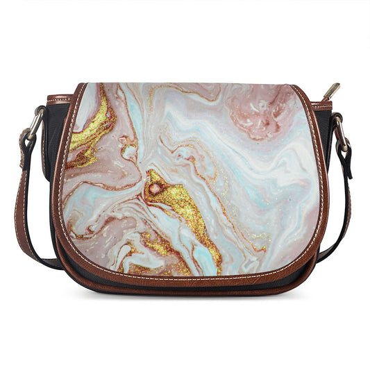 Pink Gold Liquid Marble Print Saddle Bag