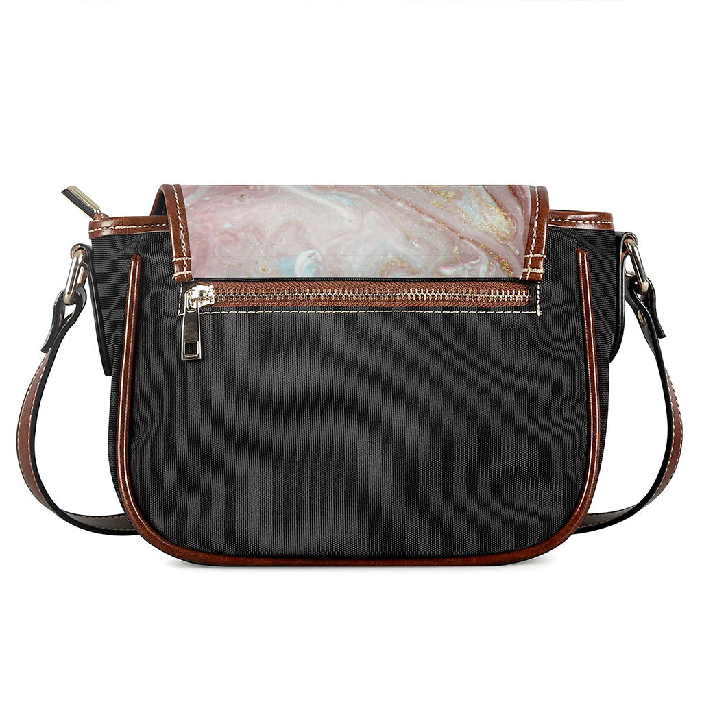 Pink Gold Liquid Marble Print Saddle Bag