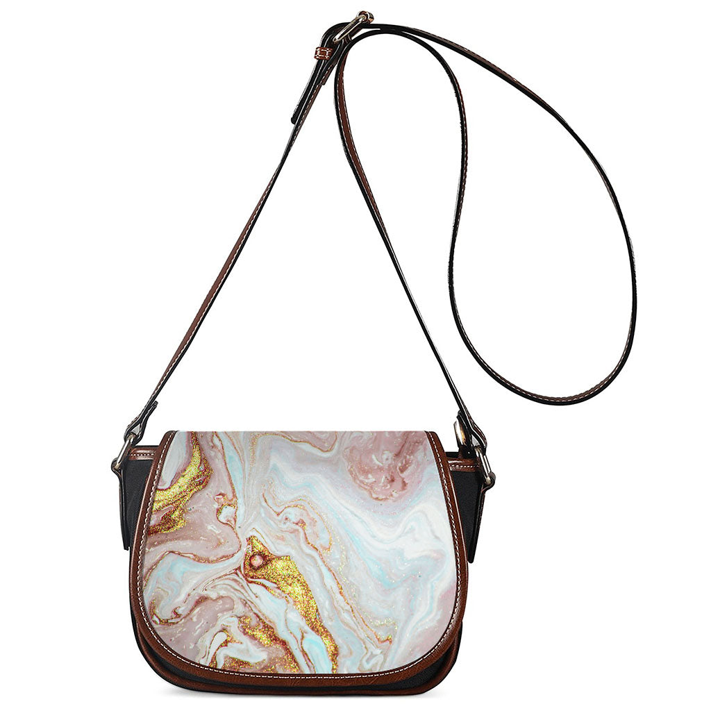 Pink Gold Liquid Marble Print Saddle Bag