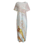 Pink Gold Liquid Marble Print Short Sleeve Long Nightdress