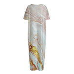 Pink Gold Liquid Marble Print Short Sleeve Long Nightdress