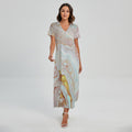 Pink Gold Liquid Marble Print Short Sleeve Maxi Dress