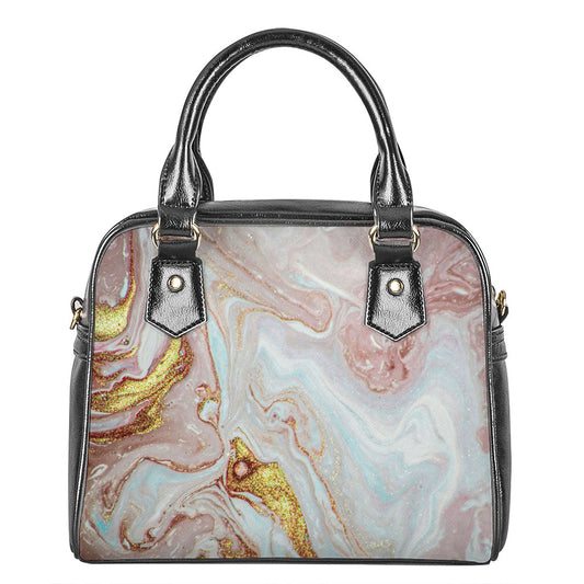 Pink Gold Liquid Marble Print Shoulder Handbag