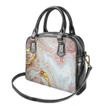 Pink Gold Liquid Marble Print Shoulder Handbag