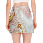 Pink Gold Liquid Marble Print Side Slit Mini Skirt