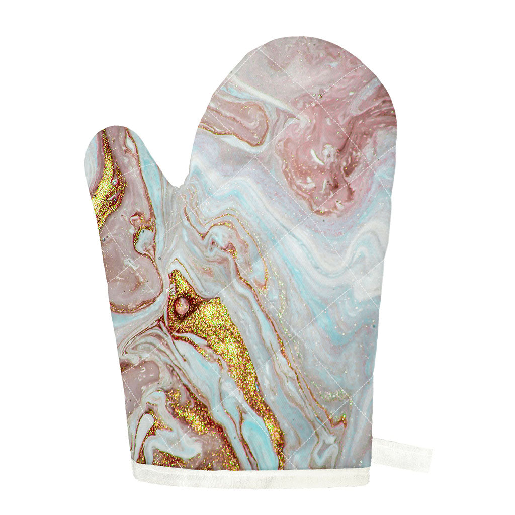 Pink Gold Liquid Marble Print Single Oven Mitt