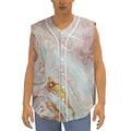 Pink Gold Liquid Marble Print Sleeveless Baseball Jersey