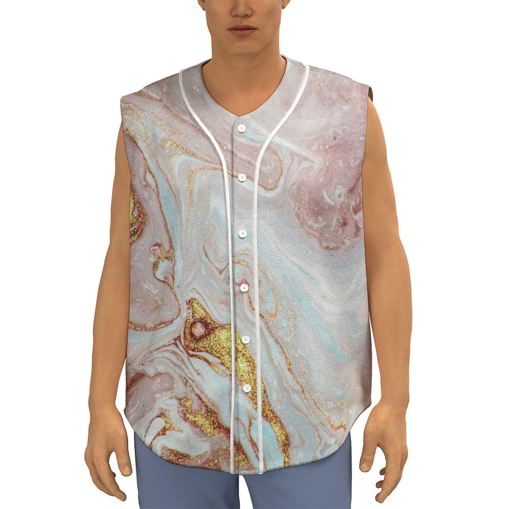 Pink Gold Liquid Marble Print Sleeveless Baseball Jersey
