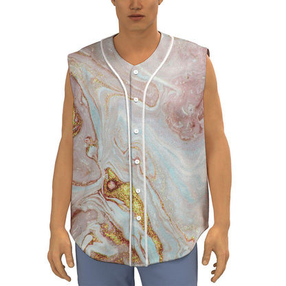Pink Gold Liquid Marble Print Sleeveless Baseball Jersey