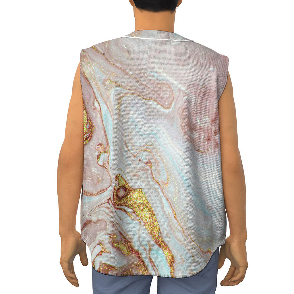 Pink Gold Liquid Marble Print Sleeveless Baseball Jersey