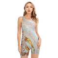 Pink Gold Liquid Marble Print Sleeveless One Piece Swimsuit