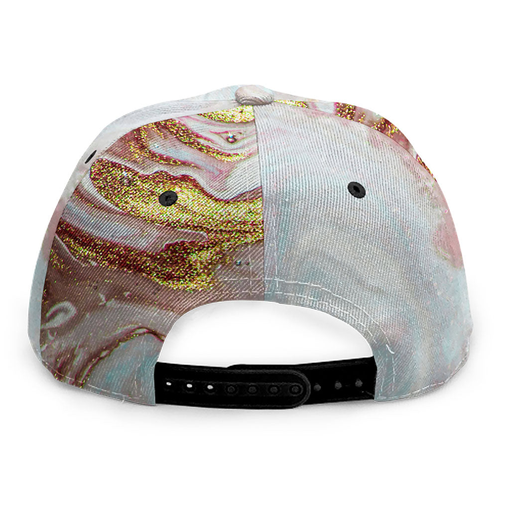 Pink Gold Liquid Marble Print Snapback Cap