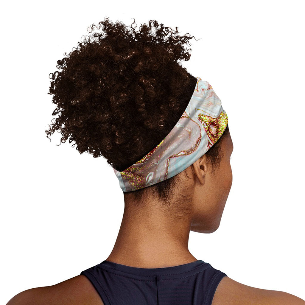 Pink Gold Liquid Marble Print Sports Headband